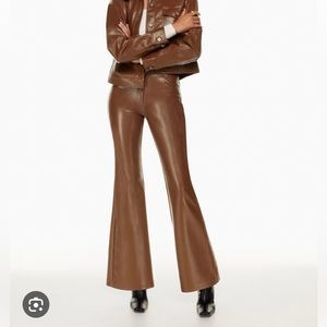 NWT ARITZIA WILFRED FREE BEATRIX FLARE PANT COGNAC VEGAN LEATHER